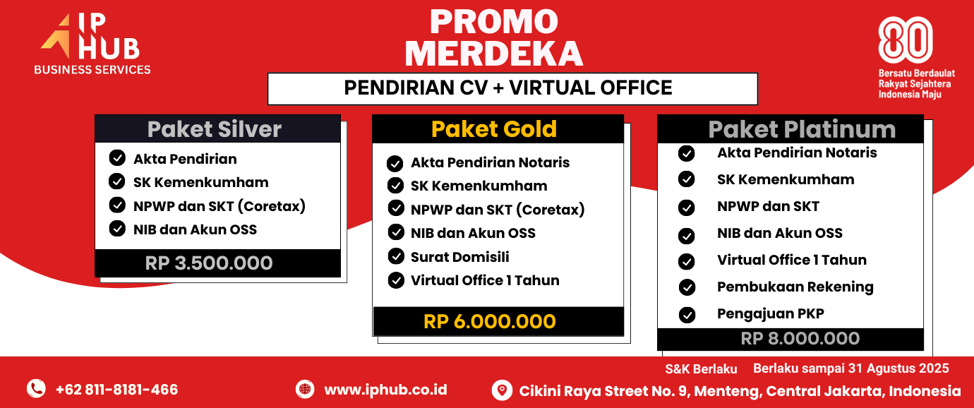 <p><b>Special Independence Day Promo!</b></p><p><b>Company Establishment (PMDN) and Virtual Office</b></p><p><b><br></b></p><p><b>Contact Us for More Information</b></p>