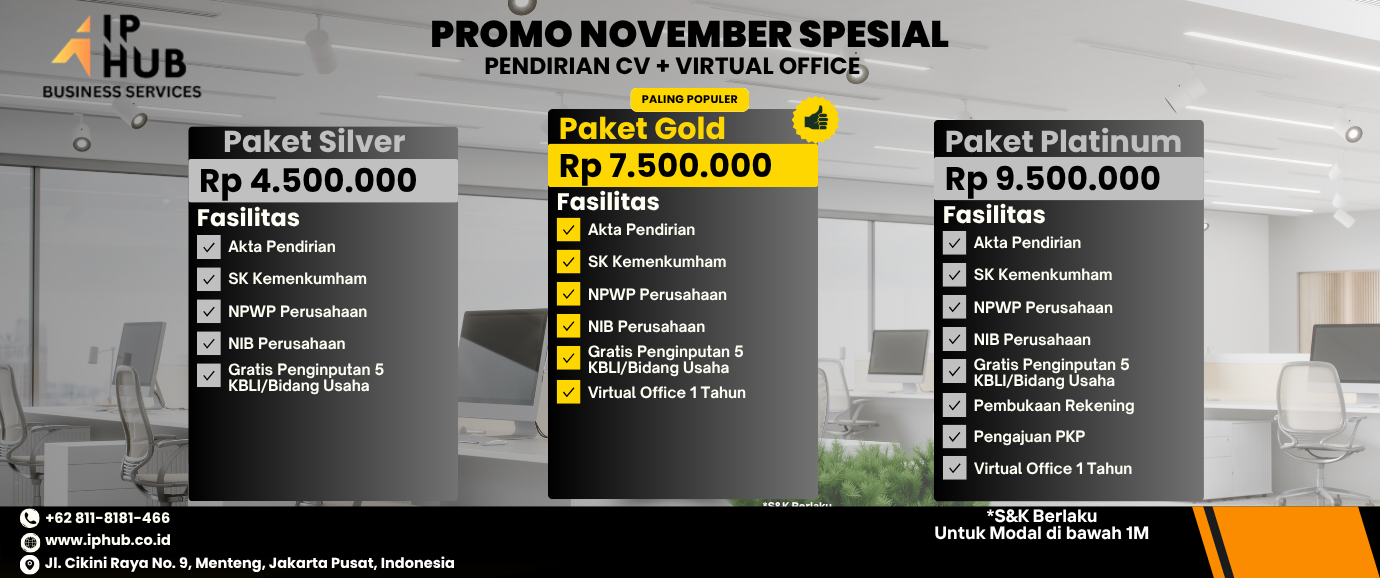 <p><b>Special November Promo!</b></p><p><b>Establishment Commanditaire Vennootschap (CV) and Virtual Offices</b></p><p><b>Contact Us for More Information</b></p>